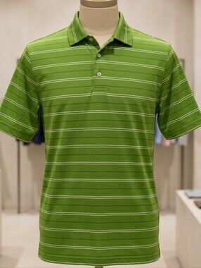 Green Striped Dress Shirt Business Women Boys Men Teen Collard Polo